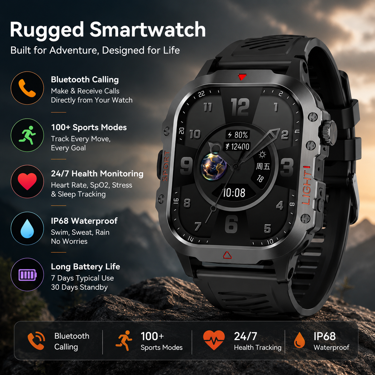 IKANZ™ New Rugged Sports Smartwatch