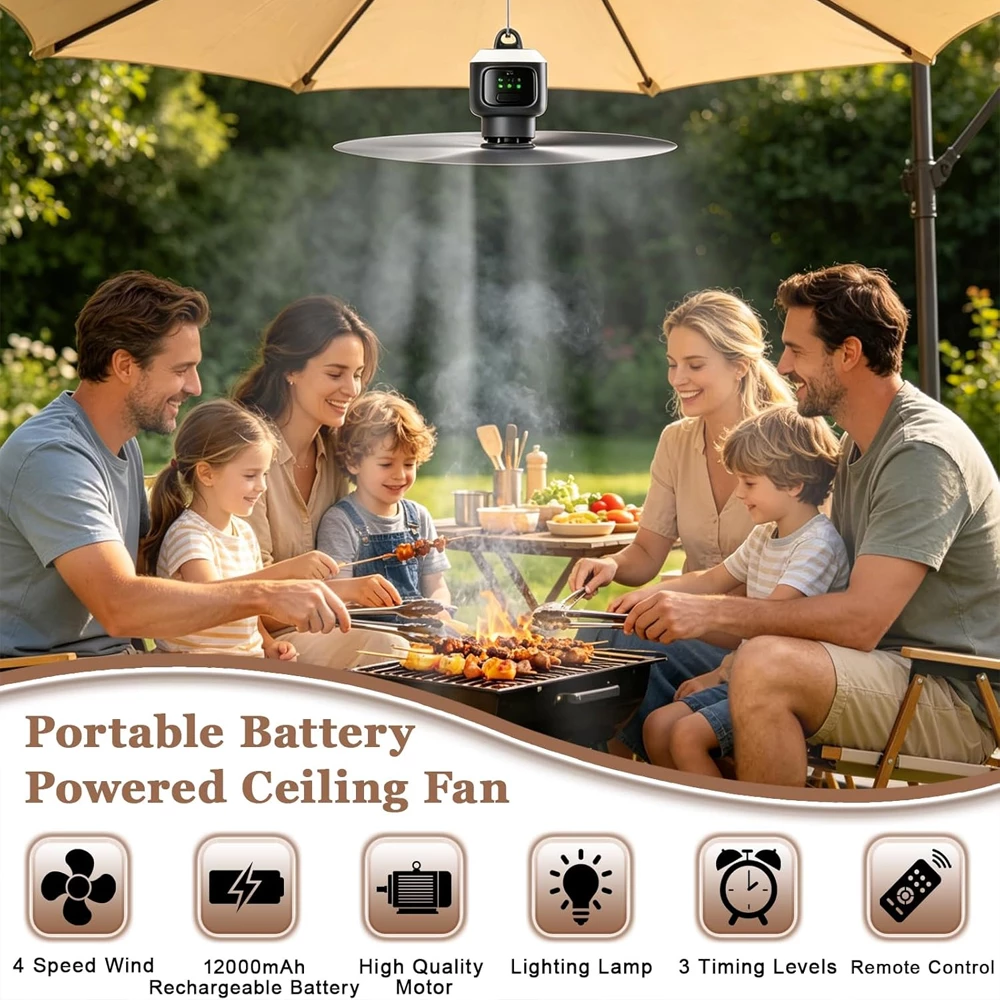 IKANZ™ Rechargeable 12000mAh Ceiling Fan with Night Light